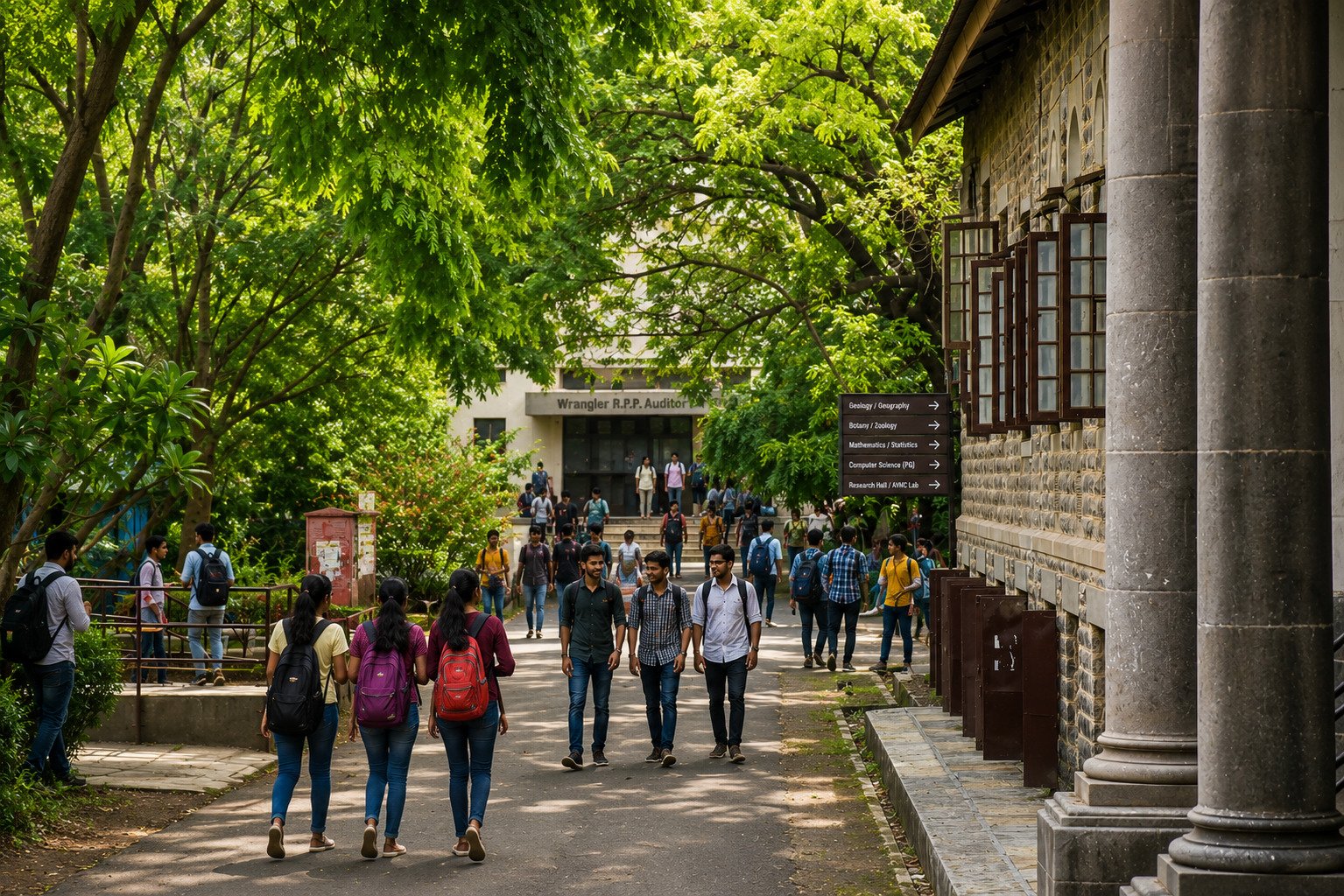 Medical aspirants on a competitive academic hub campus in Pune